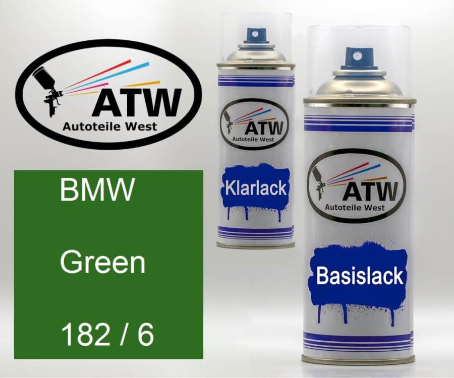 BMW, Green, 182 / 6: 400ml Sprühdose + 400ml Klarlack - Set, von ATW Autoteile West.